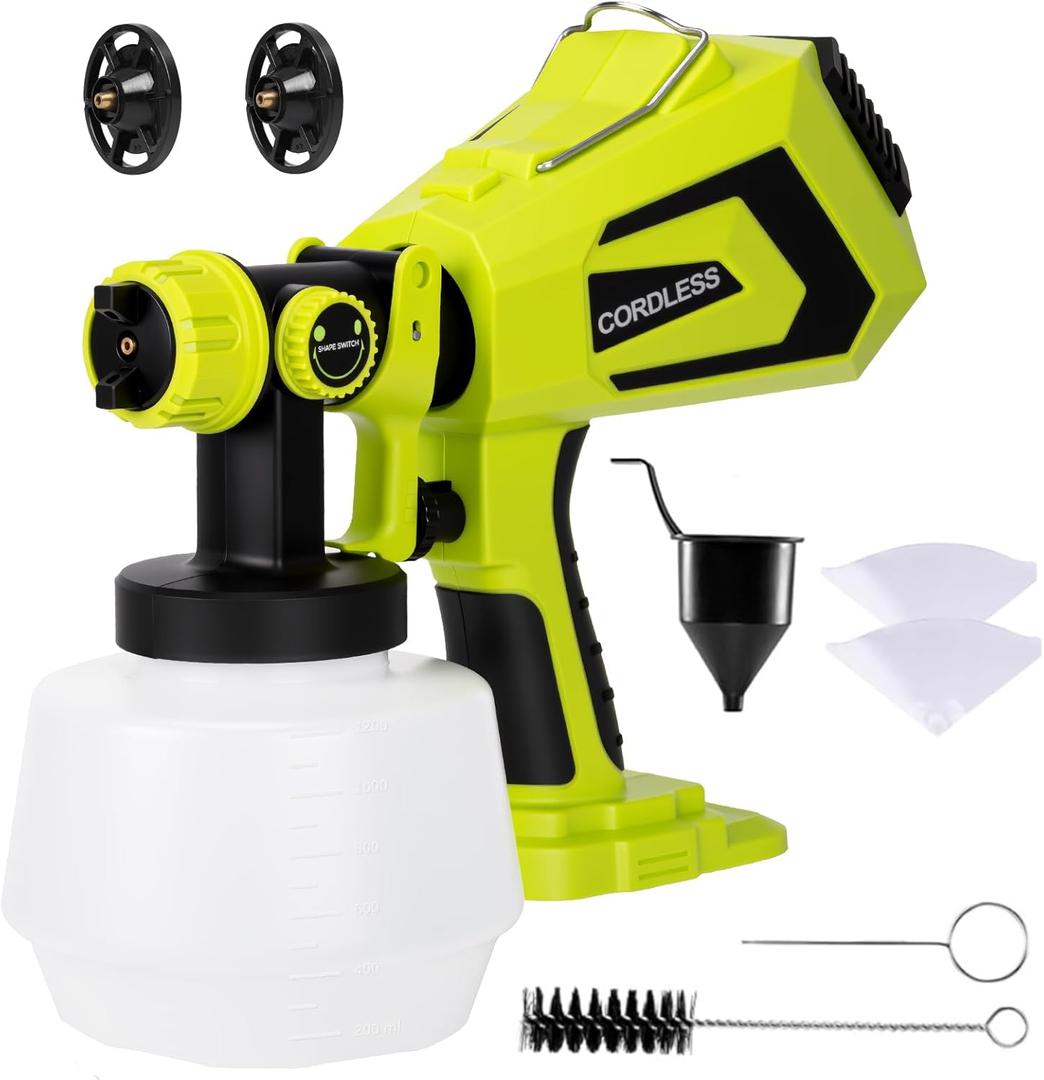 Cordless Paint Sprayer for Ryobi 18V Battery,Paint Sprayer Gun for House Painting, 1200ml Container Power Paint & HVLP SprayersFence, Door, Cabinets, Walls, Chairs etc(Battery NOT Included) (Green)