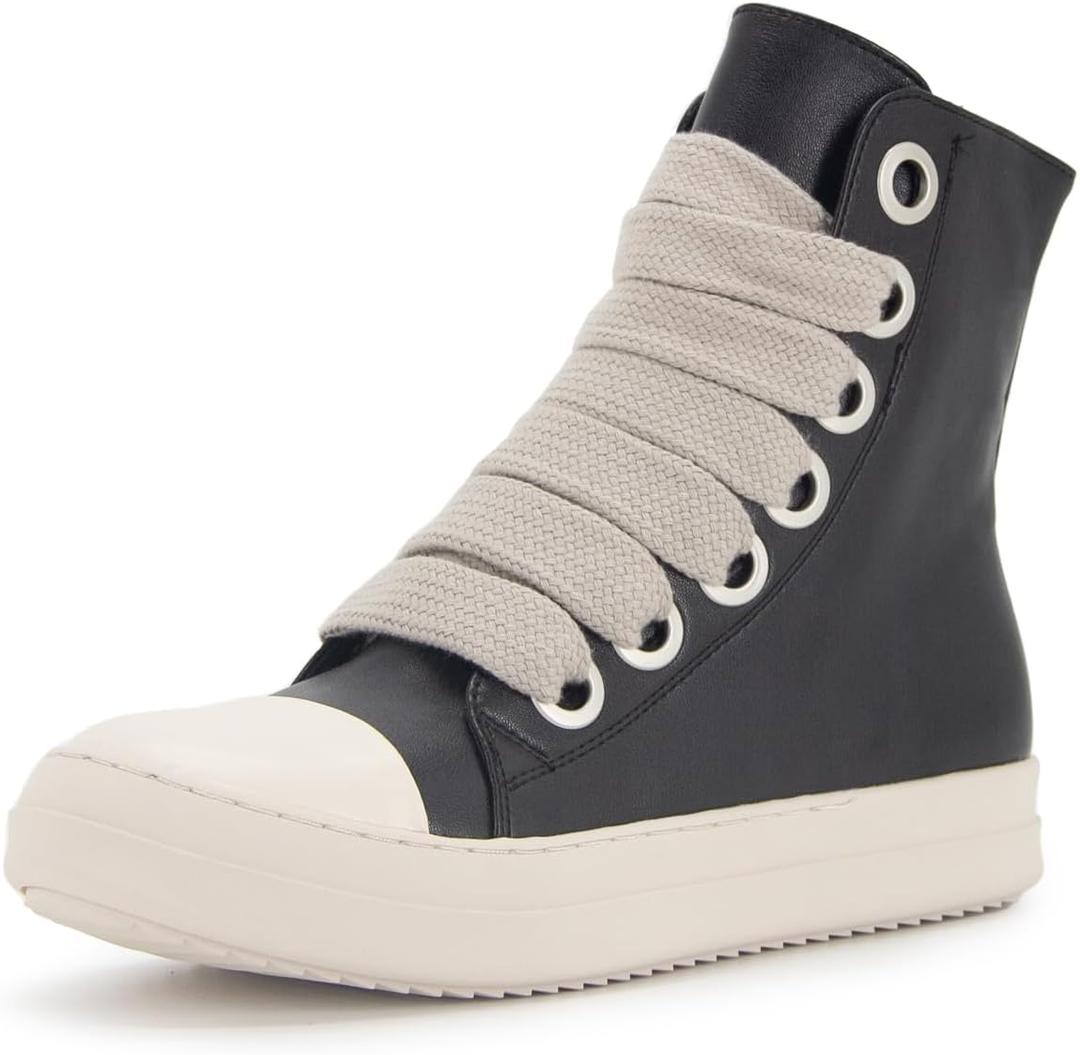 Kluolandi Fashion High Top Sneakers for Women Wide Lace Up Black White Platform Sneaker Shoes with Zipper (7)