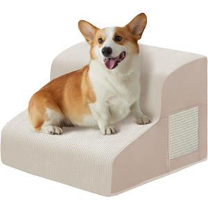 Dogs Steps for Bed, Dog Stairs for Small Dogs, 2-Step Dog Ramp for Bed, Couch, Sofa, and Chairs, Non-Slip Bottom Design, Cat Scratching, High Density Foam Portable Pet Step, Indoor, Beige