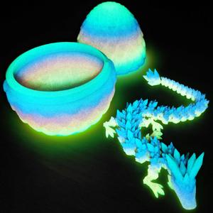 TBOLINE 12" 3D Printed Dragon Egg, Christmas Stocking Stuffers for Kids Boys, Cool 3D Printer Articulated Crystal Dragon Toy for Boys Kid Teen, Animals Fidget Toy Dinosaur Eggs for 5-7 4-6 8-12 (Glow-in-the-dark Rainbow)