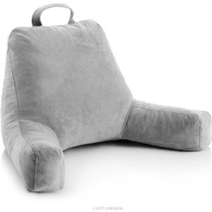LINENSPA Reading Pillow with Shredded Memory Foam- Back Pillow for Sitting in Bed, Reading, Gaming, Watching TV  Chair Pillow with Arms, Dorm Room Essentials, Stone (Standard)