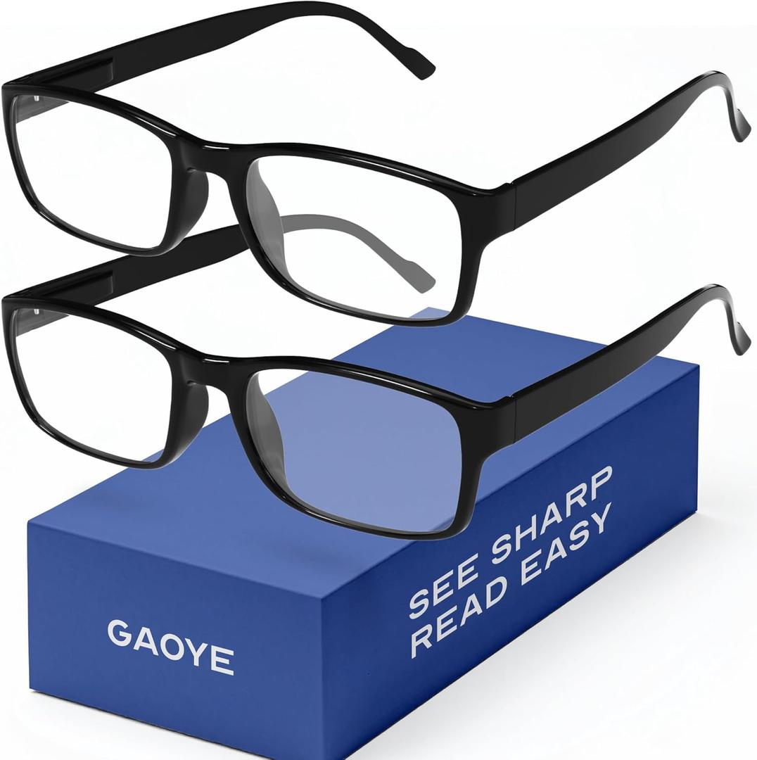 Gaoye 2-Pack of Reading Glasses +2.0 - Blue-Light Filter, UV Protection - Readers with Rectangle Frames