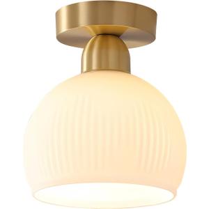 KCO Lighting Milk Glass Flush Mount Ceiling Light Fixture Small Brass Flush Mount Light Modern Gold Globe Semi Flush Mount Ceiling Light White Entryway Light Fixture