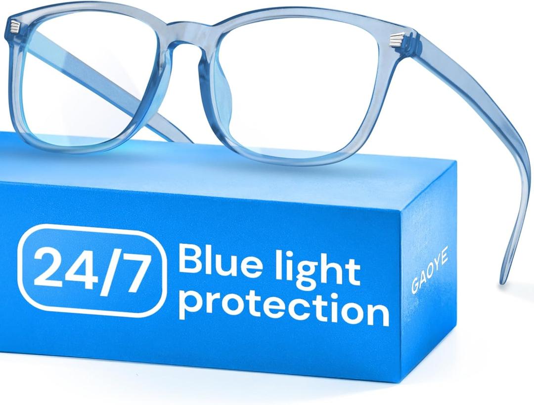 Gaoye Blue Light Glasses for Computer & Gaming - Anti UV Ray Lenses, Scratch-Resistant & Comfort Fit (Medium, *Transparent Dark Blue)