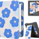 KEROM Case for 6" Kindle Paperwhite (10th/7th/6th/5th Generation, 2012-2018 Release), Premium PU Leather Cute Cover Case with Foldable Stand, Hand Strap, Card Slot, Auto Sleep/Wake - Blue Flowers