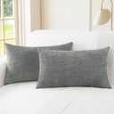 CaliTime Throw Pillow Covers Decorative 12 X 20 Inches Pack of 2 Cozy Chenille Cushion Cases for Couch Sofa Bed Living Room Home Medium Grey