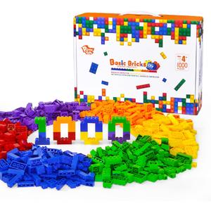 Building Blocks Set, 1000 Piece Creative Small Bricks Set for Kids Stackable, 6 Classic Colors, Compatible with All Major Brands, Classic Blocks Toys for Kids Ages 4 5 6 7 8+ (Rainbow)