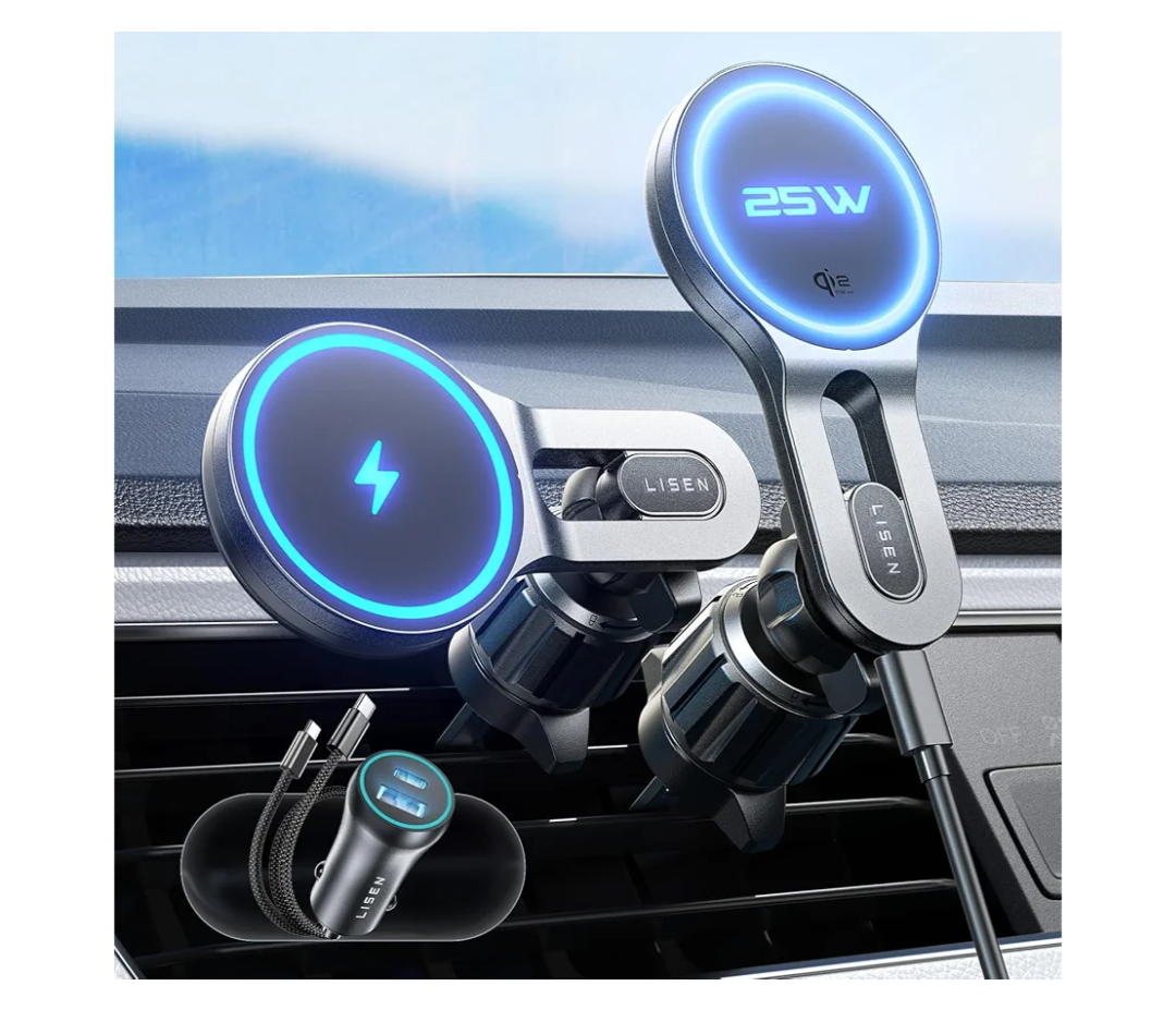LISEN for Qi2.2 25W MagSafe Car Mount Charger, [Stable & Fast Charging] Magnetic Wireless Car Charger, Car Phone Holder Charger Car Accessories Fits iPhone 17 Pro Max Air 16/15/14/13/ Galaxy S26 Ultra