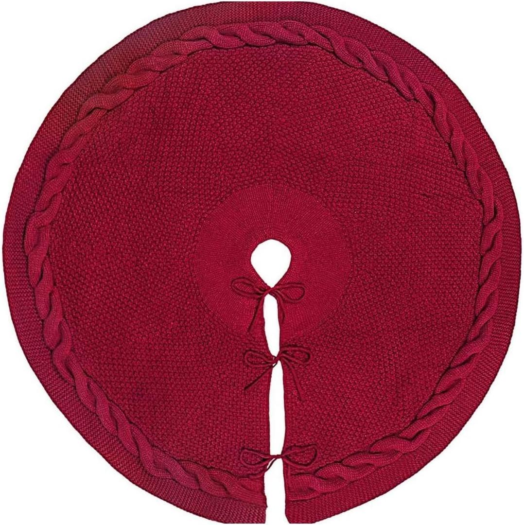 36 Inch Knitted Christmas Burgundy Tree Skirt for 5-6 FT Tree Decorations