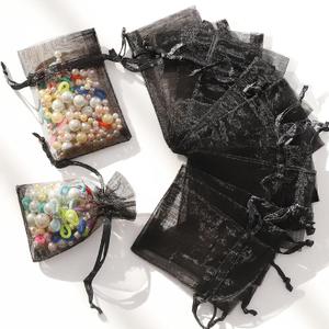 WenTao 100pcs Organza Bags, 2x3inch Black Drawstring Jewelry Bags, Mini Mesh Gift Pouches for Small Presents Jewelry Earrings