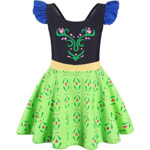 COTRIO One Piece Princess Swimsuit for Girls Short Sleeve Swim Dress Rash Guard Bathing Suit Skirted Swimwear 1-10 Years