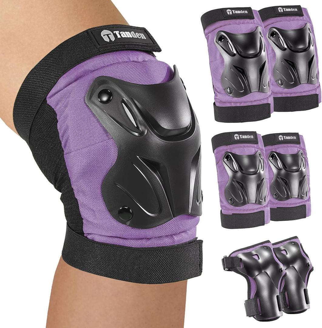 Tanden Skating Protective Gear Knee and Elbow Pads Wrist Guards for Roller Skating Skateboarding, Skate Pads Adult Knee Pads (Adult (14+ years), Purple)