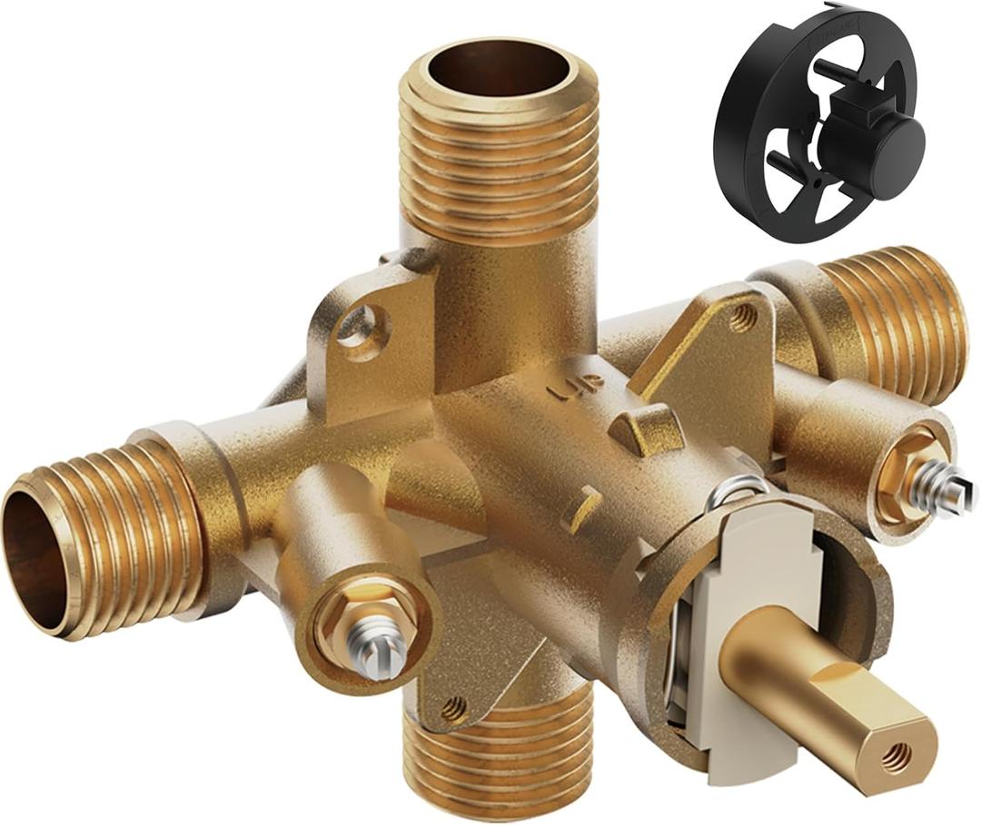 2510 Shower Valve Compatible with Moen Posi-temp Valve, Pressure Balancing Rough-In Valve, 1/2 Inch IPS Connection, Brass 4-Port for Bathtub and Shower(with Screwdriver Stops)