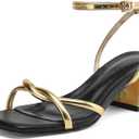 TEAIEUI Chunky Heels for Women, Square Toe Strappy Heeled Sandals, 2 Inch | Adjustable Ankle Strap Shoes, Comfortable Low Block Heel Shoes for Daily Wear, Dress, Party, Prom, Cocktail (Black)