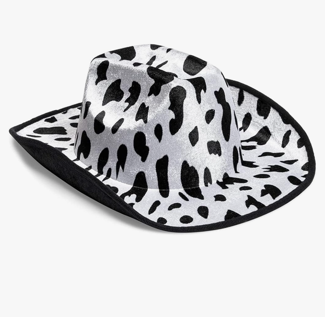 Zodaca Cow Print Cowboy Hat for Men, Women, Western Cowgirl Hat for Halloween Costume, Birthday Party (Unisex, Adult Size, Black)