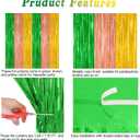 4 Pack Hawaiian Party Decorations, 3.28 FT x 7.05 FT Hawaii Tinsel Backdrop, Green Brown Yellow Foil Curtains Fringe Backdrop Party Streamer, Metallic Summer Decor Luau Party Decorations
