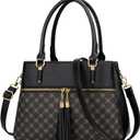 KKXIU Women Satchel Bags Handle Shoulder Handbags and Purses Pockets Zipper Leather Crossbody Bags (X-black Flower Pattern)