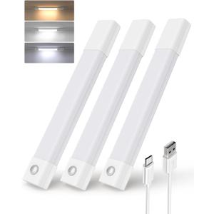 EZVALO 3 Pack 7 Motion Sensor Light Indoor, Wireless Under Cabinet Lighting, 30 LED Rechargeable Closet Lights, Dimmable, 3 Color Temperatures, Counter Lights for Wardrobe, Pantry, Bedroom, Kitchen (8inch, White)