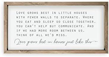 Love Grows Best In Houses Framed Wood Farmhouse Wall Sign (9x18)