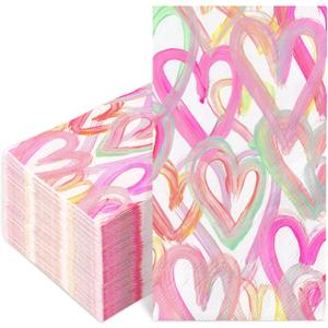 JarThenaAMCS 100Pcs Valentine's Day Paper Guest Napkin Colorful Heart Bathroom Napkin Decorative Disposable Hand Towel Napkin For Home Party Supplies