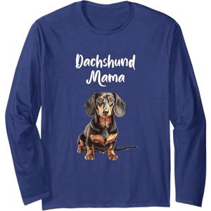 Weenie Dog Dachshund Mom Mama Womens Long Sleeve T-Shirt (M, Navy Blue)