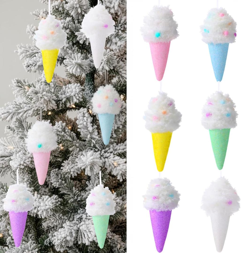 6 Pcs Ice Cream Ornaments Hanging Candy Gift Macaron Sweet Dessert Foam Pendant for Valentines Day Easter Decor Birthday Party Supplies