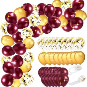 Qian's Party Burgundy Gold Balloons, 45pcs - Graduation, Wedding, Birthday Party Decorations - Maroon Gold Balloon Arch - Women