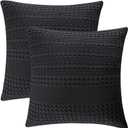 PHF 100% Cotton Waffle Weave Euro Sham Covers, 2 Pack 26" x 26" Bed Pillow Covers for Elegant Home Decor, No Filling, Luxury Aesthetic Soft Euro Pillow Cases for Bed, Black