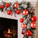 Liliful 30 Pcs Red 2.36'' Christmas Balls Ornaments with 30 Pcs Velvet Bows for Christmas Tree Shatterproof Plastic Hanging Ornaments Decorations for Holiday Wreath Indoor Outdoor Party Decor