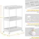 SPACELEAD 3 Tier Rolling Cart with Wheels, Storage Craft Art Trolley Organizer Serving, 3 Hanging Baskets Easy Assembly, for Office, BathroomLiving Room, Kitchen, White, 3-layer