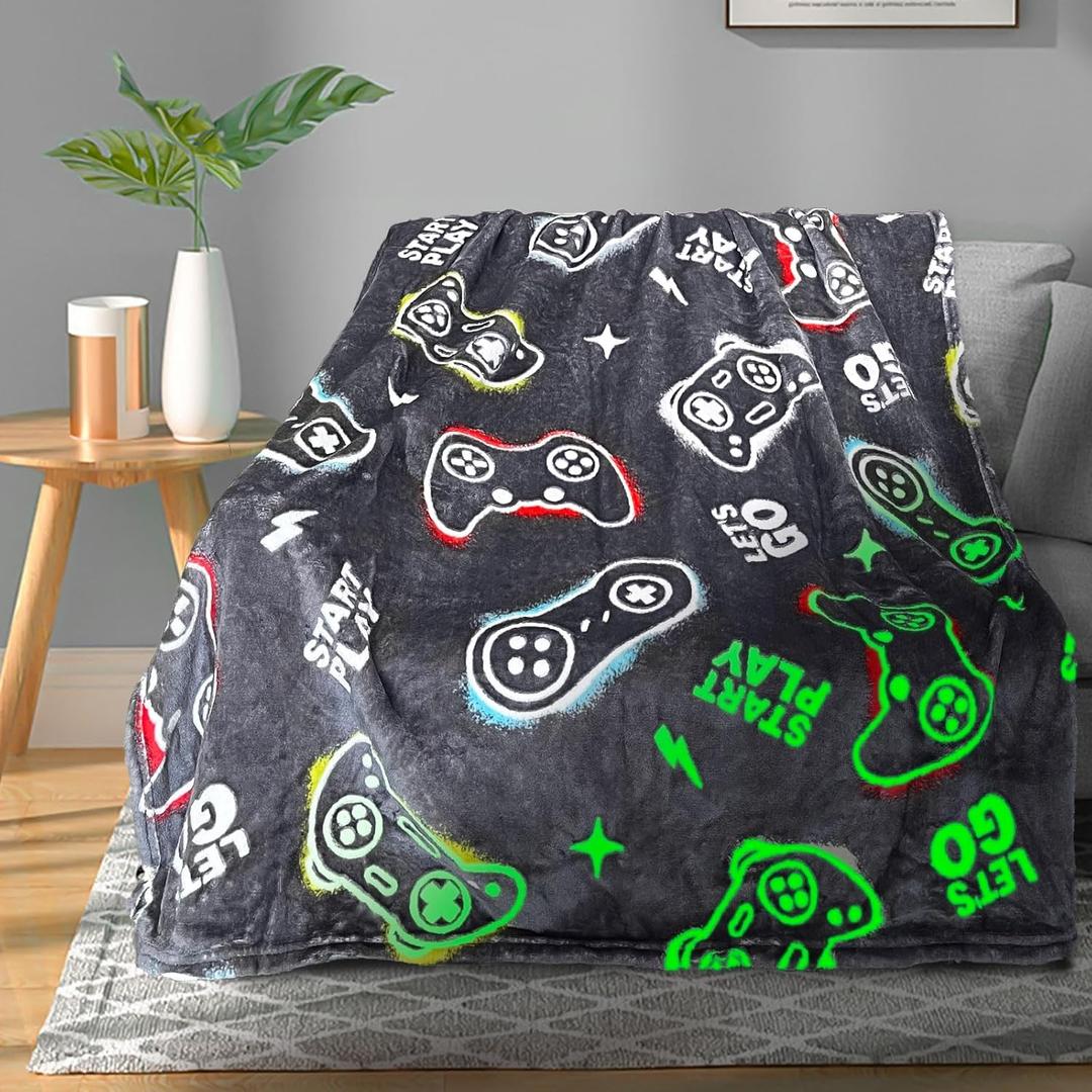 TEHALK Gaming Blanket for Boys, Glow in The Dark Gamer Blankets for Teen Boys, Gaming Gifts for Men, Cool Gamer Gifts, Birthday 40"x 60"