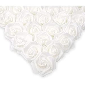 IPOPU 100 Pcs Artificial Rose Flower Heads Real Looking White Foam Fake Roses for DIY Wedding Baby Shower Centerpieces Arrangements Party Tables Home Decorations (White 1, Stemless)