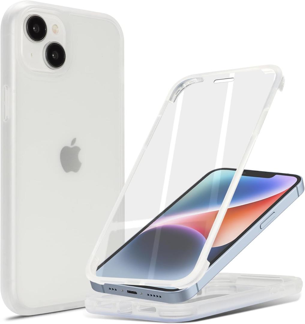 for iPhone 13 mini Case with Built-in Screen Protector & Full Body Protective,for Apple iPhone 13 mini Phone Cases for Men Women Girl-White