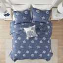 Harbor House Seaside Reversible Cotton Quilt Set Coastal Clam, Starfish, Coral Embroidery, All Season, Pre-Washed Coverlet Bedding Layer, Decorative Pillow, Full/Queen(90"x90") Navy 4 Piece