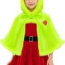 Alvivi Santa Claus Outfits for Girls Christmas Party Velvet Tutu Dress with Faux Fur Trim Cloak Hooded Cape, 120Y