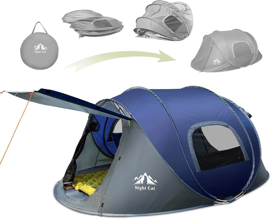 Night Cat Pop-up Camping Tent: 2 Person Tent Waterproof Instant Easy Setup Family Tent (2 Persons (9.5x6.6x4 ft), Blue)