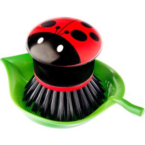Vigar Ladybug Palm Dish Scrub Brush with Holder, Perfect Kitchen Brushes for Dishes, Sink Brush and Cleaning Brushes for Household Use, Red, Green