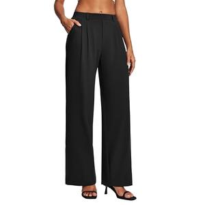 Heathyoga Womens Dress Pants Pull On Wide Leg Stretchy Work Pants Women Business Casual Outfits Slacks for Women Trousers Black, Small