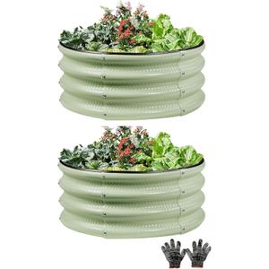 Gartist 2 pcs 221 ft Round Metal Raised Garden Bed, Light Green Galvanized Outdoor Planter Box for Vegetables, Fruits, Flowers & Herbs