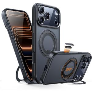YFVLKEE Magnetic for iPhone 17 Pro Max Case Camera Control Button with Stand [Compatible with MagSafe] [360 Rotatable Ring Holder Kickstand] [Military Grade Protection] 17 ProMax Phone Case, Black