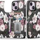 Goodon for iPhone 14 Plus Case Wallet - Flip Folio Leather Cover with Trendy Floral Design, 4 Card Slots & Kickstand Function, Stylish Protective Phone Case for Women and Girls - Pink White Flowers