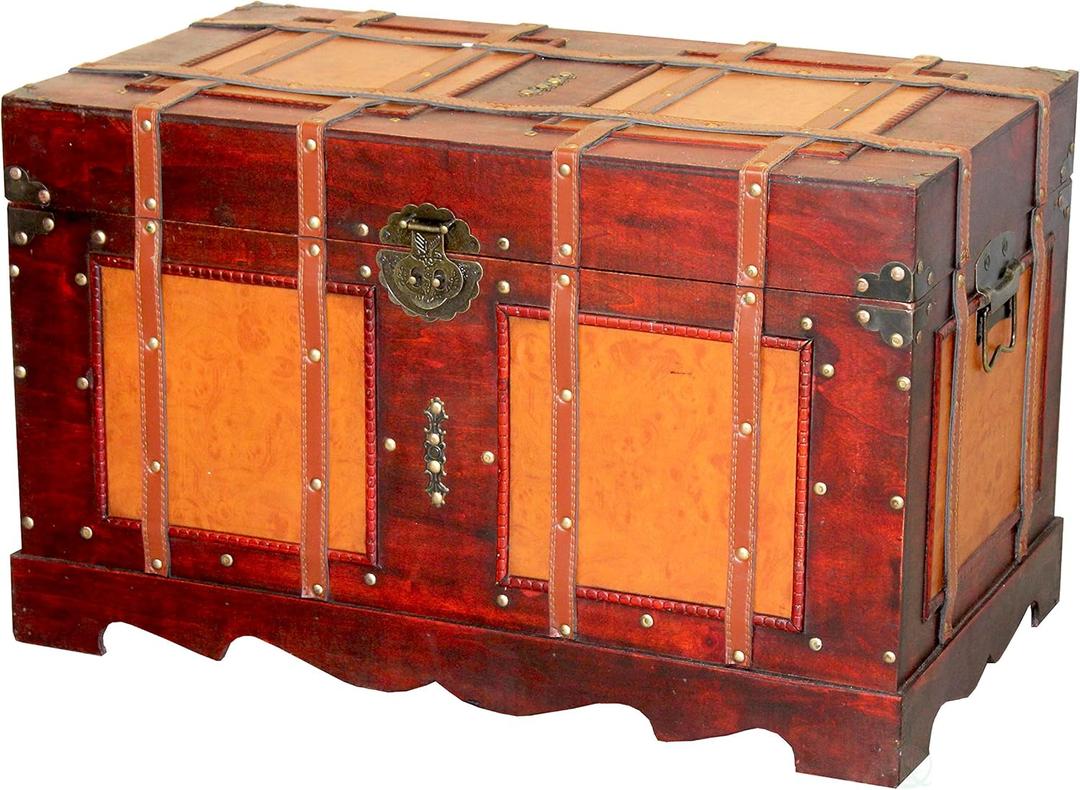 Large Antique Style Steamer Trunk, Decorative Storage Box