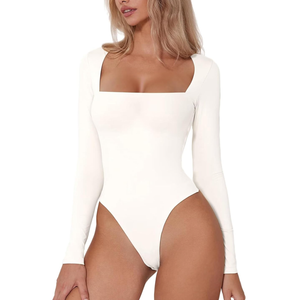 Women Sexy Square Neck Bodysuit Long Sleeve Triangle Hip Lifting Jumpsuit Abdominal Tightening Shaping Outfit t-Shirt M