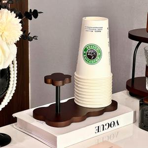 12oz Wood Disposable Cup Dispenser for Countertop | Stylish Bathroom Cup Holder - Perfect for Plastic Mouthwash Cup Storage Organizer,Coffee Paper Cups and Kitchen,Take Out Cup Carriers for Party