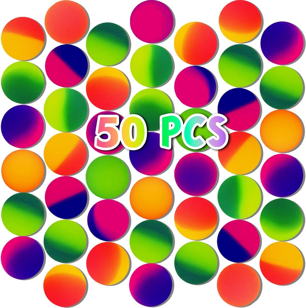 50Pcs 32mm Bouncy Balls for Kids,Rubber High Bouncy Balls,Bright Assorted Multicolor Bouncing Balls for Boys Girls,Kids Party Favors Gifts,School Carnival Prizes