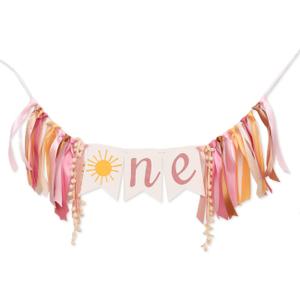 You Are My Sunshine High Chair Banner,Sun Themed First Birthday Party Decorations For Girl, Modern Sun One Garland For High Chair, Ribbon Tutu Skirt Baby Girl Shower Supplies (Pink)