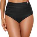 Tempt Me Women High Waisted Bikini Bottom Retro Ruched Swim Bottom Shirred Tankinis Brief (XX-Small, Black)