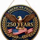 3 x 250th Anniversary Door Sign - 1776-2026 USA Semiquincentennial Patriotic Wreath, 4th of July Wooden Door Hanger, Independence Day Wall Decor for Home Front Porch Outdoor Hanging Ornament - D02