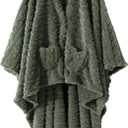 Mowkim Wearable Blanket Sherpa Fleece Shawl Blanket with Pockets for Adults Women and Men, Cozy Shawl TV Throw Blankets (Green, 58'' x 64'')