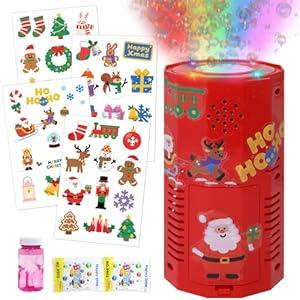 Halloween Bubble Machine, Automatic Fireworks Bubble Blower with Spooky Sound & Dazzling Lights, Portable Bubble Maker Toys with DIY Stickers for Kids Halloween Party Fun (Halloween)